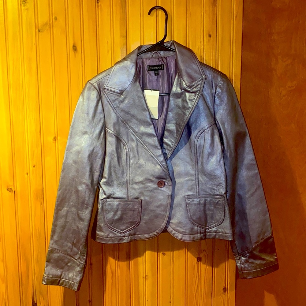 Bebe purple metallic pearl leather blazer size L